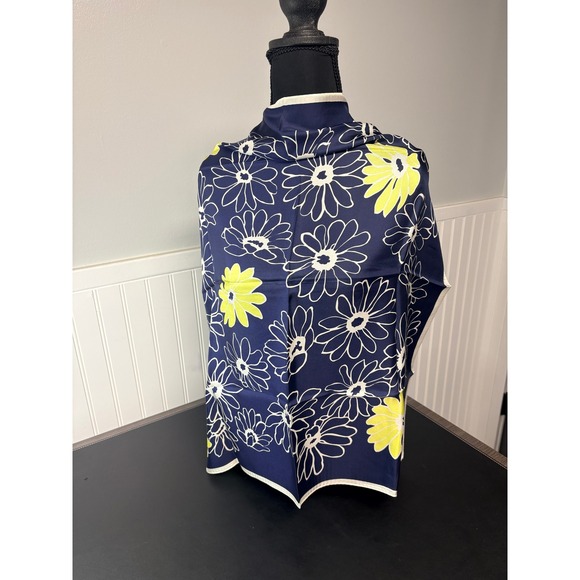 Liz Claiborne Accessories - Liz Claiborne Navy Blue Yellow White Daisy Floral 100% Silk Square Scarf 26x26